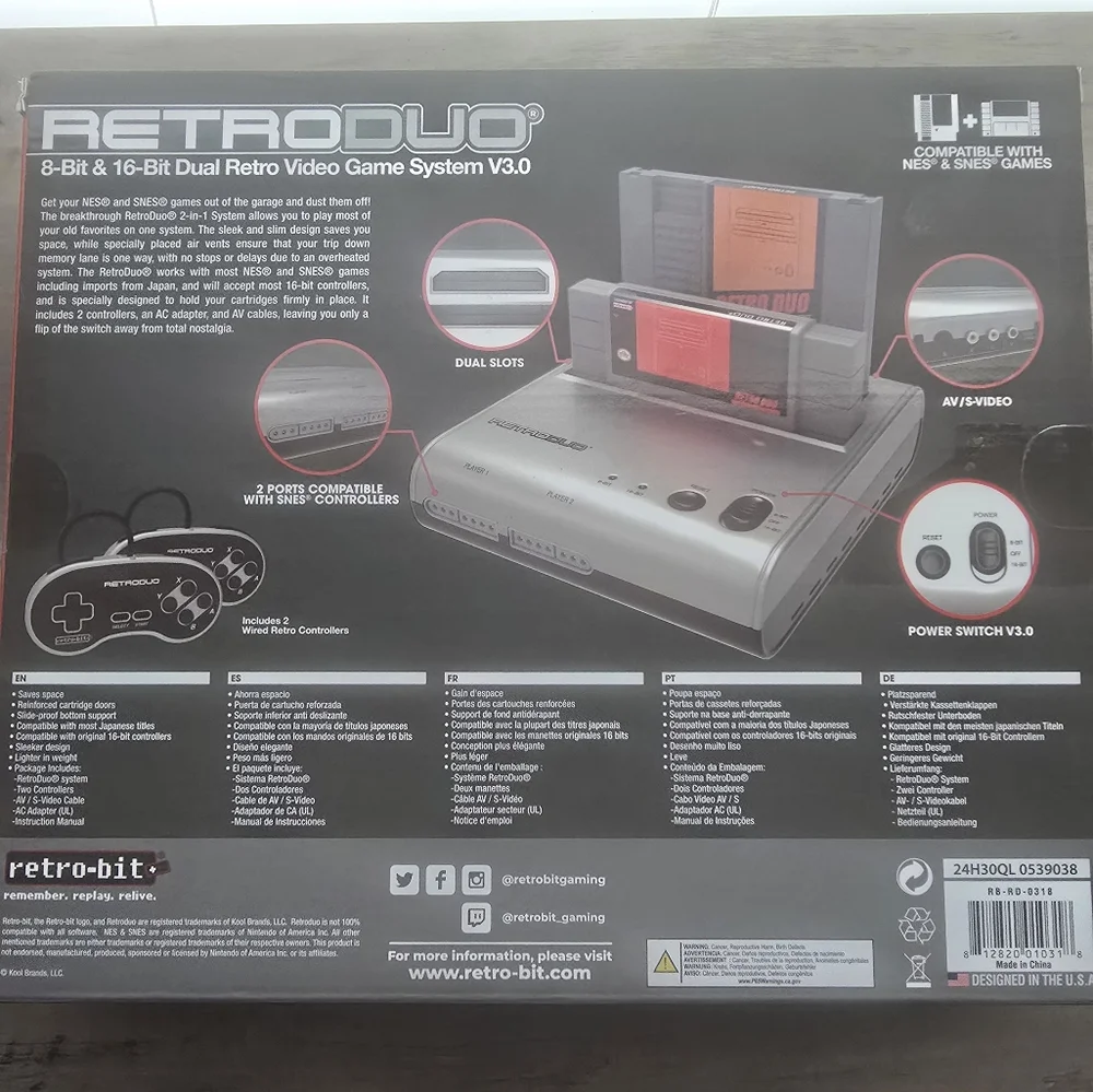 RetroDuo 8-Bit & 16-Bit Dual Retro Video Game System V3.0 - Silver